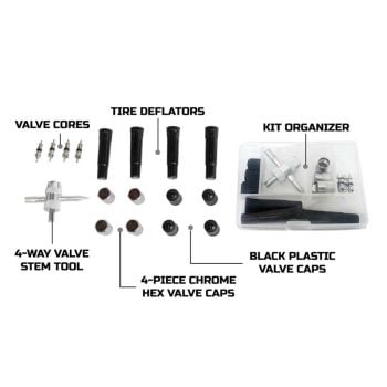 Overland Vehicle Systems Valve Stem Repair Kit - 17 Piece Kit With Storage Box