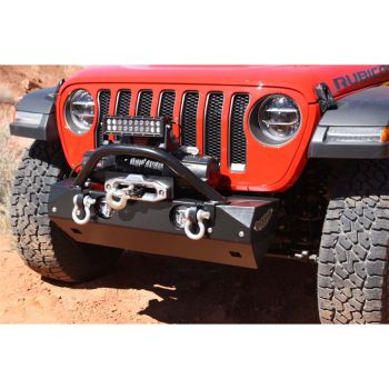 Rock Hard 4x4 Stubby Winch Guard with Light Mounting Tabs for 2018+ JL / JT Grille Width Front Bumpers