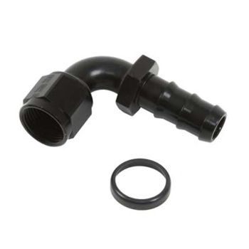 Russell Twist-Lok, 90 Degree, -10 AN Hose Barb to Female -10 AN, Aluminum, Black Anodized