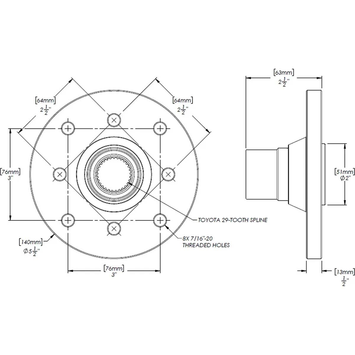 Trail-Gear 29-Spline 1310 / 1350 Drilled Differential Flange Kit