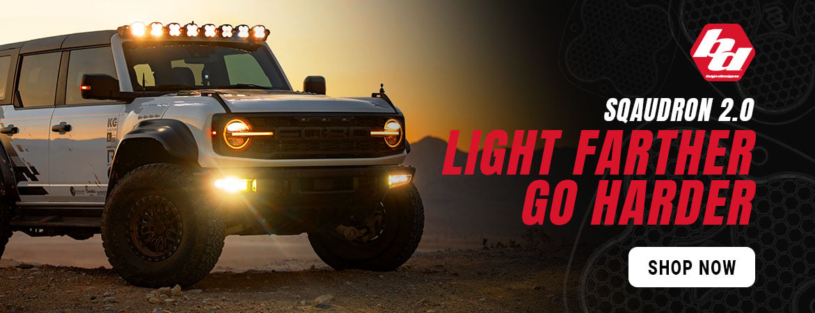 Baja Designs Squadron 2.0 LED lights banner. Shop popular off-road auxiliary lights with proven output and trail-ready visibility in a compact package.