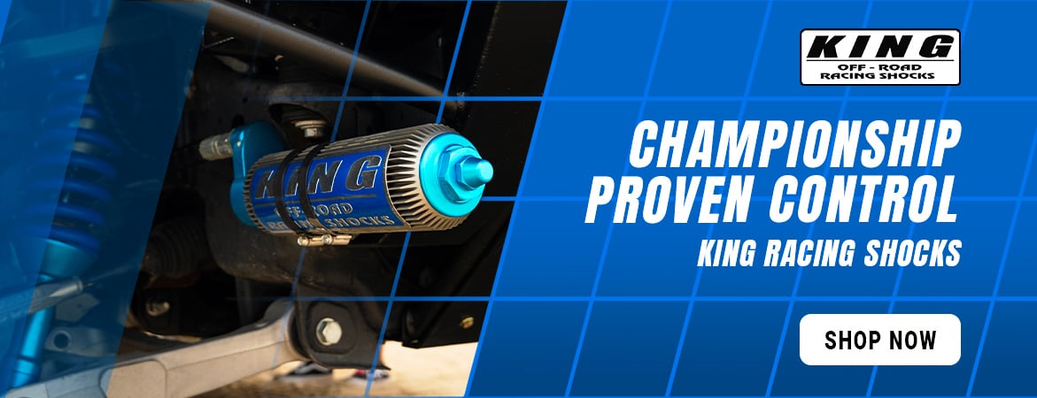 King Racing Shocks Championship-Proven Control banner featuring off-road suspension upgrades built for control, ride quality, and performance.