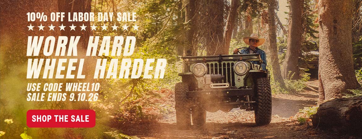 Poly Performance Labor Day Sale banner featuring the Work Hard, Wheel Harder campaign. Save 10% on eligible off-road parts with code WHEEL10 for a limited time.